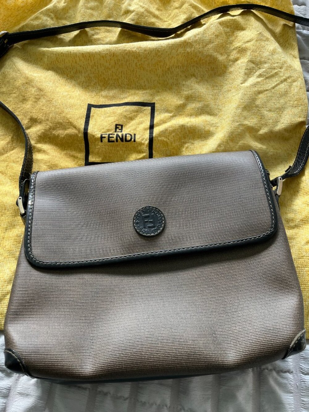 Vintage FENDI S.A.S. Ribbed Canvas Flap Crossbody Bag - Brown & Taupe
